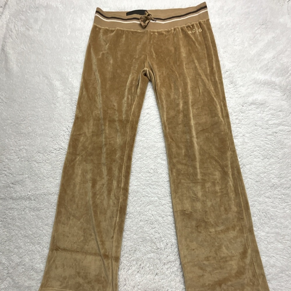 BCBG Caramel Velour Women's Sweatpants Logo Drawstring Flared Leg XL Casual Pant